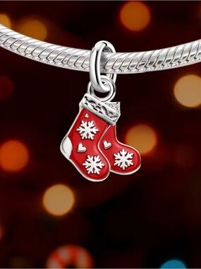 Sterling Silver Red Christmas Stocking Charm by